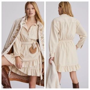 pilcro - NWT corduroy tiered tie waist mini dress collared anthropologie